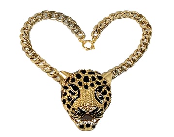 A BEAUTIFUL VINTAGE STATEMENT NECKLACE LARGE LEOPARD HEAD