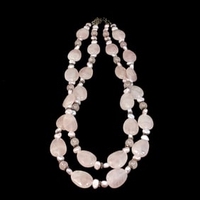 A SUPERB FACETED ROSE QUARTZ AND PEARL NECKLACE STERLING SILVER 20"