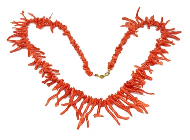FINE NATURAL RED ITALIAN CORAL NECKLACE 585 14K CLASP 19" 24 GRAMS