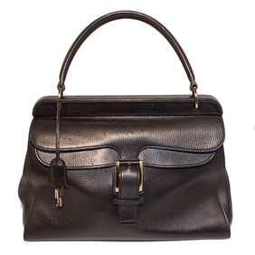 GUCCI VINTAGE BLACK LEATHER TOP HANDLE BAG WITH LOCK, KEYS & WALLET - SERIAL 101671
