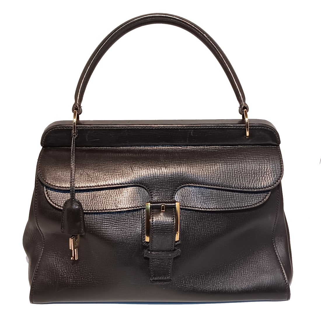 GUCCI VINTAGE BLACK LEATHER TOP HANDLE BAG WITH LOCK, KEYS & WALLET - SERIAL 101671 (1 of 12)