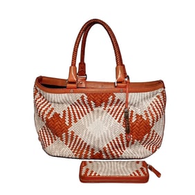COLE HAAN WOVEN LEATHER TOTE BAG & MATCHING WALLET - CLASSIC STYLE PRE-OWNED