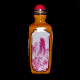 FABULOUS CHINESE ENAMEL PORCELAIN SNUFF BOTTLE LANDSCAPES QIANLONG MARK