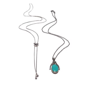 A BEAUTIFUL LOT OF 2 STERLING NECKLACES CORAL TURQUOISE