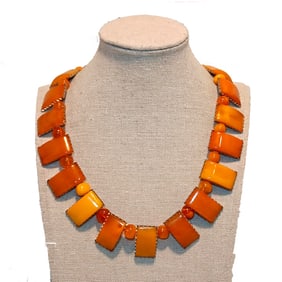 A VERY FINE ART DECO BALTIC AMBER NECKLACE SET IN STERLING 16" 67 GRAMS