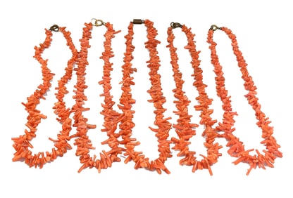 LOT OF 5 ANTIQUE NATURAL CORAL NECKLACES 100 GRAMS TOTAL WEIGHT 14" EACH