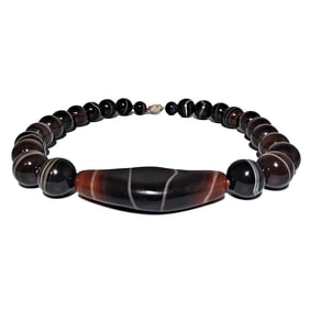 FABULOUS NECKLACE SINO TIBETAN BANDED AGATE DZI BEAD 18"