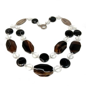 A BEAUTIFUL SOUTHWESTERN AGATE STERLING ROCK CRYSTAL NECKLACE SIGNED