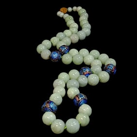 AN EXQUISITE LARGE CHINESE NECKLACE CARVED JADEITE BEADS 14MM 30" LONG