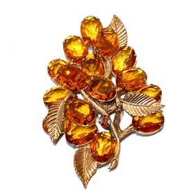 A LARGE VINTAGE 1950'S AMBER CRYSTAL TREE BROOCH 4" SCHREINER?