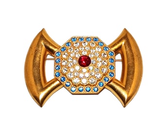A FINE VINTAGE LA PORTE BLEUE PARIS ART DECO FRENCH BROOCH 3"