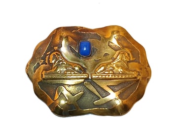 A FINE ANTIQUE VICTORIAN EGYPTIAN REVIVAL SPHINX BRASS BROOCH 2.5"