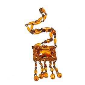 A FINE ANTIQUE CZECH AMBER COLOR NECKLACE 14"