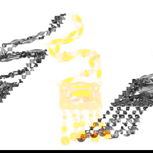 A FINE ANTIQUE CZECH AMBER COLOR NECKLACE 14": THIS FINE ANTIQUE CZECH NECKLACE MEASURES 14" AND THE PENDANT 2.5" LONG. WE PROVIDE FREE IN-HOUSE SHIPPING WITHIN THE U.S.