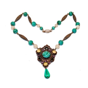 A SUPERB ANTIQUE SIGNED CZECH NECKLACE GLASS 16"