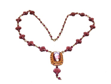 A BEAUTIFUL ANTIQUE SIGNED PURPLE GLASS CZECH NECKLACE 24"