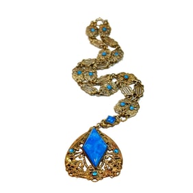 A SUPERB ANTIQUE CZECH BLUE GLASS NECKLACE 14"