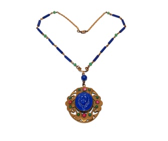 A STUNNING ANTIQUE NEIGER BROS CZECH EGYPTIAN REVIVAL NECKLACE UNSIGNED