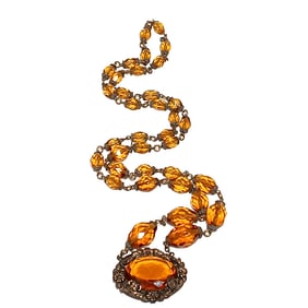 A FINE ANTIQUE CZECH AMBER GLASS NECKLACE 30"