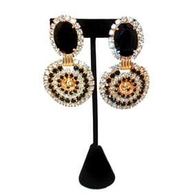 A HIGH END VINTAGE LARGE 1980'S RHINESTONES CLIP EARRINGS UNSIGNED