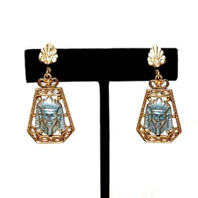 A FINE VINTAGE SIGNED ART EARRINGS EGYPTIAN REVIVAL CLIPON PHAROH KING TUT
