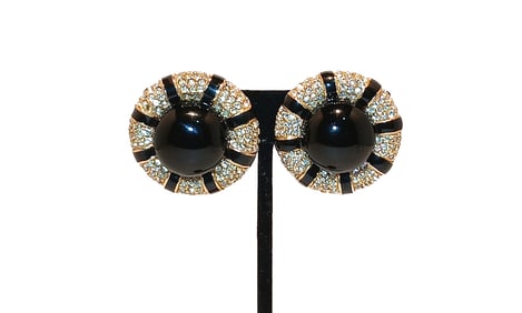 A WONDERFUL VINTAGE 1950'S SIGNED CINER BLACK AND RHINESTONES EARRINGS