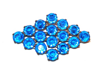 A FINE LARGE VINTAGE BLUE RHINESTONES BROOCH 3"