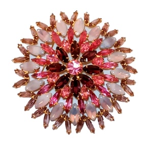 A HUGE VINTAGE JULIANA BROOCH PINK MOONSTONES CRYSTAL PRONG SET 3.5" D