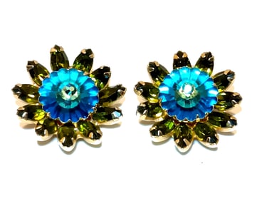 A SUPERB VINTAGE CUPCAKE RIVOLLI BLUE STONES EARRINGS CLIPON