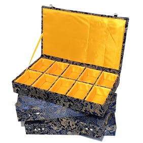 SET OF 4 IMPERIAL DRAGON BROCADE SNUFF STORAGE BOXES - 40 SATIN COMPARTMENTS