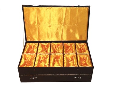 LOT OF 2 VINTAGE SNUFF STORAGE BOXES 10 SATIN COMPARTMENT EACH