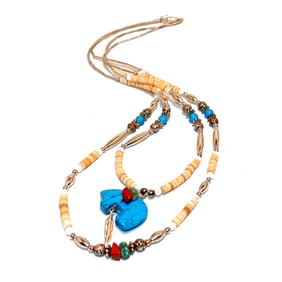A FINE VINTAGE SOUTHWESTERN 2 STRANDS LIQUID SILVER NECKLACE TURQUOISE
