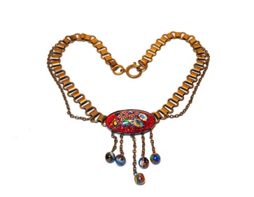 A FINE VINTAGE CZECH GLASS NECKLACE MILLEFIORI BEADS 12"