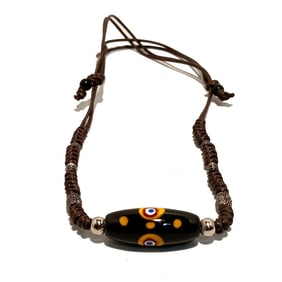 A FABULOUS VINTAGE LEATHER NECKLACE VENETIAN BEAD CENTER PIECE 40MM