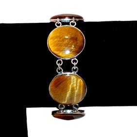 A BEAUTIFUL VINTAGE SIGNED BRACELET STERLING TIGER'S EYE BY SIGAL CANADA
