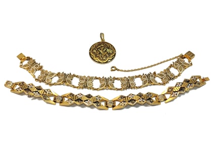 FINE VINTAGE DAMASCENE LOT BRACELETS PENDANT