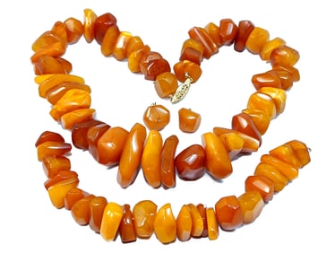 A LARGE NECKLACE EARRINGS AND BRACELET 100GR NATURAL BALTIC BUTTERSCOTCH AMBER
