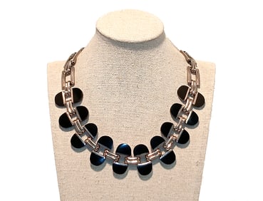 A HIGH QUALITY VINTAGE HEAVY NECKLACE 950 MEXICO STERLING ONYX 16"