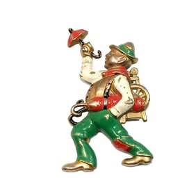 A SUPERB VINTAGE FIGURAL 1940S ENAMELED BROOCH VINTAGE 2.2"