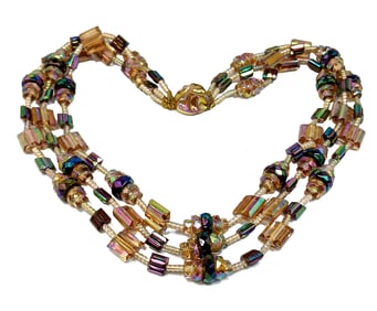 A FINE VINTAGE SIGNED LUCITE 3 STRANDS NECKLACE 17"