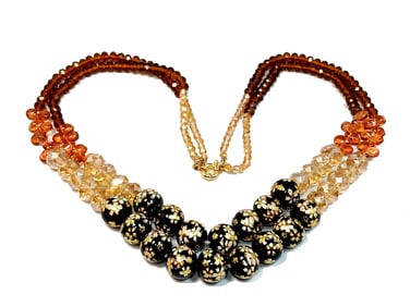 A VINTAGE NECKLACE FACETED CRYSTAL AND ENAMELED BEADS 20"