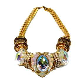 FINE VINTAGE NECKLACE FACETED CRYSTAL HEART 16"