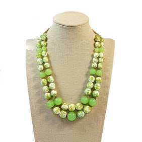 A FINE VINTAGE MID CENTURY DOUBLE STRAND ART GLASS NECKLACE 16"