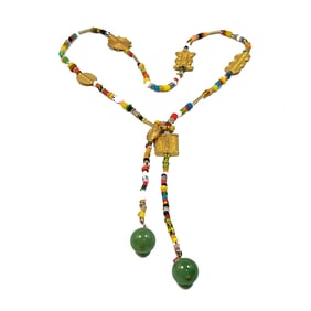 A FABULOUS VINTAGE NECKLACE 30" WITH JADEITE DROPS 15MM