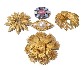 A BEAUTIFUL LARGE VINTAGE LOT OF 5 SIGNED BROOCHES PIN