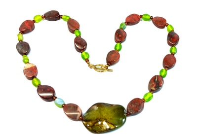 A BEAUTIFUL JASPER NECKLACE NATURAL STONES 22"
