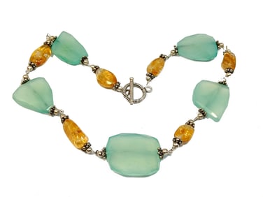 A BEAUTIFUL NATURAL STONE NECKLACE CITRINE TOURMALINE 17" LONG 73 GRAMS