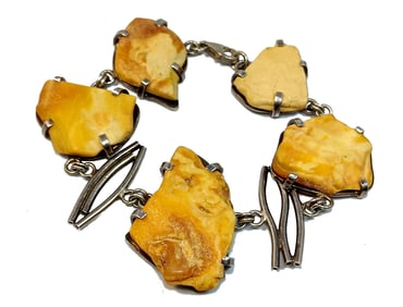 A STUNNING MODERNIST STERLING SILVER BRACELET BUTTERSCOTCH AMBER