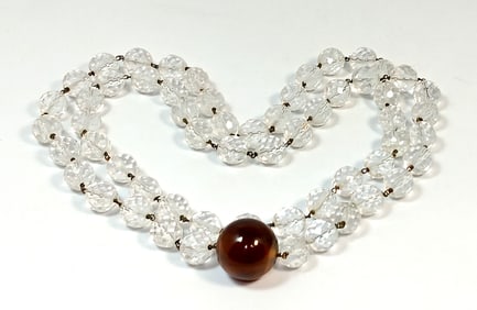 MASSIVE VINTAGE ART DECO FACETED CRYSTAL NECKLACE 44" LONG