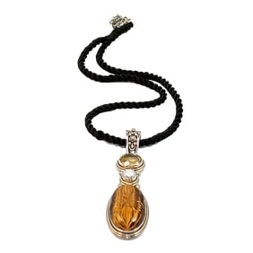 A WONDERFUL VINTAGE NECKLACE PENDANT 925 INDIA TIGER'S EYE PEARL CITRINE